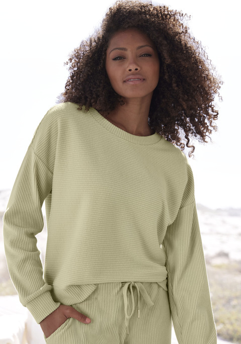 Bild: Sweatshirt von s.Oliver: Sweatshirt von s.Oliver. Rundhalsausschnitt. Lange Ärmel mit überschnittenen Schultern. Lockere Basic-Passform. Weiche Baumwollware in Ripp-Optik.