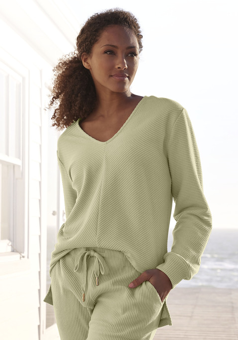 Bild: Sweatshirt von s.Oliver: Sweatshirt von s.Oliver. V-Ausschnitt. Lange Ärmel mit überschnittenen Schultern. Lockere Basic-Passform. Weiche Baumwollware in Ripp-Optik.