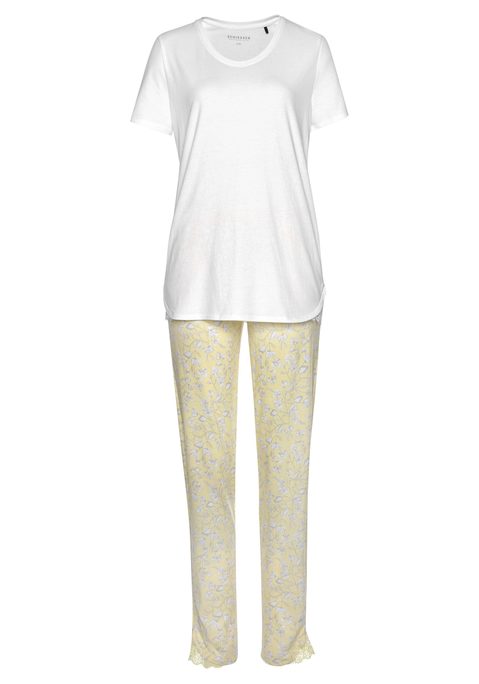 SCHIESSER Herren Pyjama weiß-gelb-geblümt Gr.48