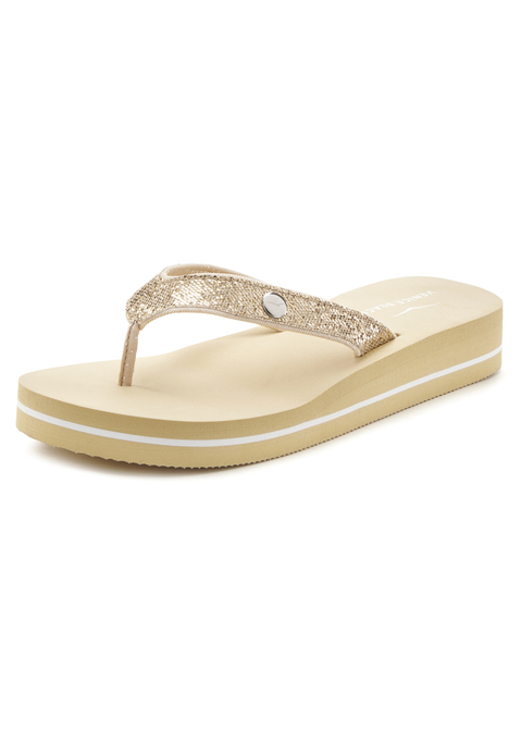 Bild: Badezehentrenner von Venice Beach: Zehentrenner mit wasserabweisender Sohle VEGAN von VENICE BEACH. Hervorragend geeignet für Strand und Pool. Absatzhöhe ca. 3 cm. Obermaterial und Futter aus Textil. Decksohle und Laufsohle aus Synthetik.
