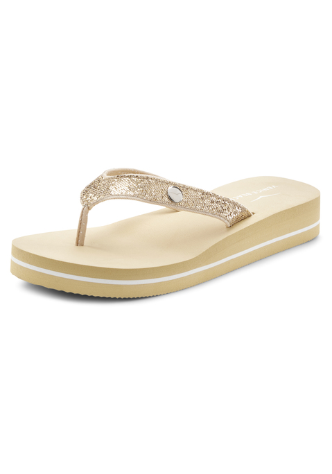 Bild: Badezehentrenner von Venice Beach: Zehentrenner mit wasserabweisender Sohle VEGAN von VENICE BEACH. Hervorragend geeignet für Strand und Pool. Absatzhöhe ca. 3 cm. Obermaterial und Futter aus Textil. Decksohle und Laufsohle aus Synthetik.