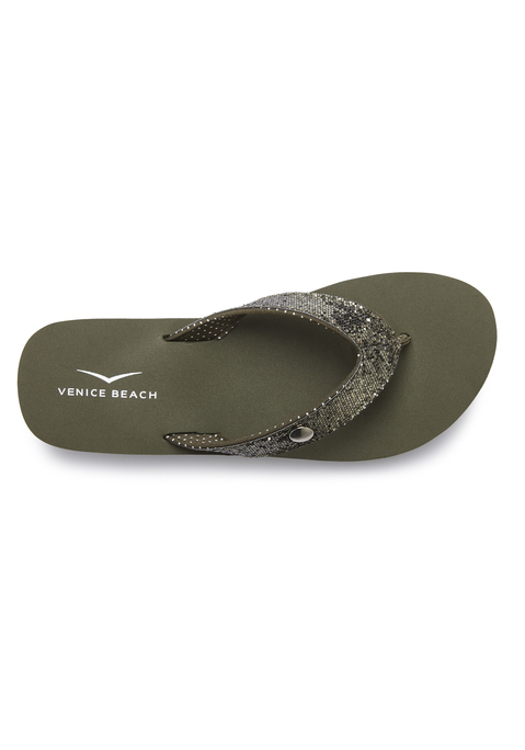 Bild: Badezehentrenner von Venice Beach: Zehentrenner mit wasserabweisender Sohle VEGAN von VENICE BEACH. Hervorragend geeignet für Strand und Pool. Absatzhöhe ca. 3 cm. Obermaterial und Futter aus Textil. Decksohle und Laufsohle aus Synthetik.