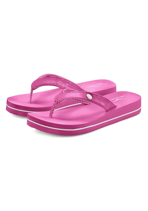 Bild: Badezehentrenner von Venice Beach: Zehentrenner mit wasserabweisender Sohle VEGAN von VENICE BEACH. Hervorragend geeignet für Strand und Pool. Absatzhöhe ca. 3 cm. Obermaterial und Futter aus Textil. Decksohle und Laufsohle aus Synthetik.