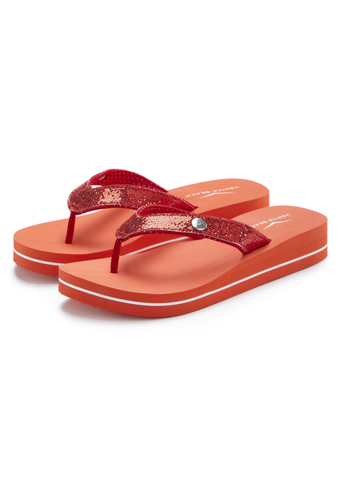 Bild: Badezehentrenner von Venice Beach: Zehentrenner mit wasserabweisender Sohle VEGAN von VENICE BEACH. Hervorragend geeignet für Strand und Pool. Absatzhöhe ca. 3 cm. Obermaterial und Futter aus Textil. Decksohle und Laufsohle aus Synthetik.