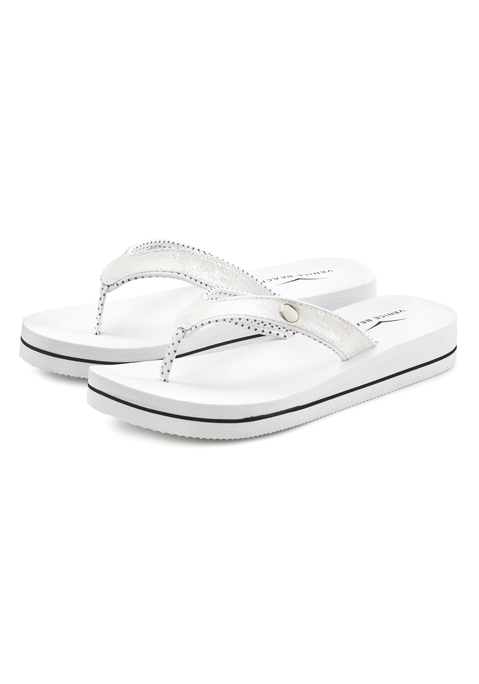 Bild: Badezehentrenner von Venice Beach: Zehentrenner mit wasserabweisender Sohle VEGAN von VENICE BEACH. Hervorragend geeignet für Strand und Pool. Absatzhöhe ca. 3 cm. Obermaterial und Futter aus Textil. Decksohle und Laufsohle aus Synthetik.