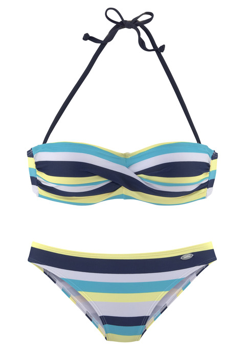 VENICE BEACH Bandeau-Bikini Damen marine-gelb-gestreift Gr.34 Cup B