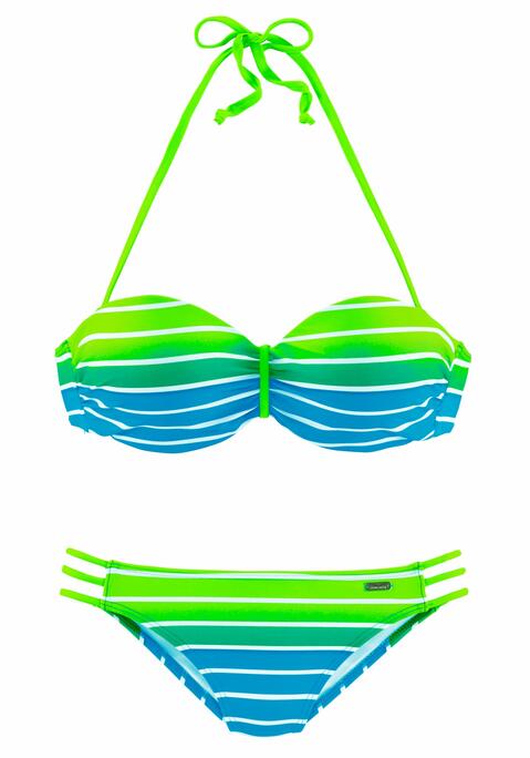 VENICE BEACH Bügel-Bandeau-Bikini Damen türkis-gestreift Gr.36 Cup E