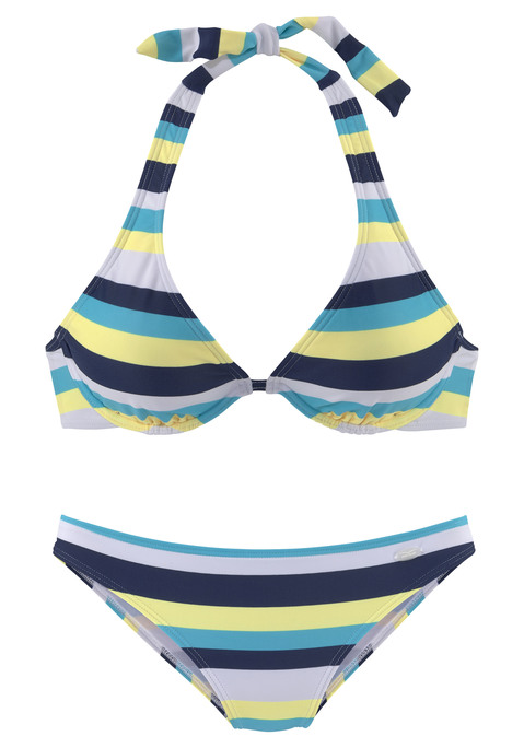 VENICE BEACH Bügel-Bikini Damen marine-gelb-gestreift Gr.36 Cup D