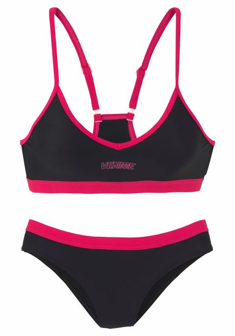 VENICE BEACH Bustier-Bikini Damen schwarz-pink Gr.32 Cup A/B