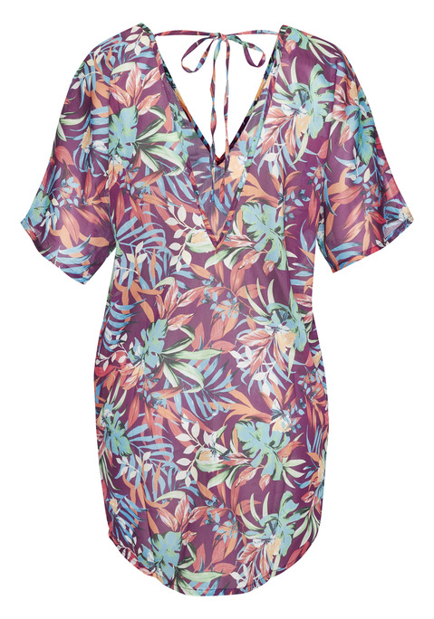 Bild: Chiffontunika von Venice Beach: Tunika von Venice Beach. Tiefer V-Ausschnitt vorn und hinten. Bindeband im Nacken. Kurze Ärmel. Legere Passform. Leicht transparente Polyester-Qualität.