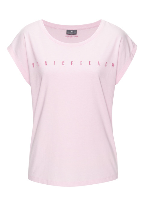 Bild: Kurzarmshirt von Venice Beach: Modisches wie relaxtes Shirt von Venice Beach. Print vorn als schönes Markenstatement. Körperumspielende Passform auch dank überschnittener Ärmel. Klassischer Rundhalsausschnitt. Schön für die Freizeit. Pflegeleichte Baumwollware.