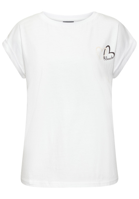 Bild: Kurzarmshirt von Venice Beach: Klassisches Kurzarmshirt von Venice Beach. Mit Rundhalsausschnitt, kurzen Ärmeln samt fixiertem Aufschlag und zwei gedruckten Herzen auf der linken Brust. Gerade, hüftlange Passform. Locker geschnitten. Vielseitig kombinierbar. Weicher Baumwoll-Jersey.