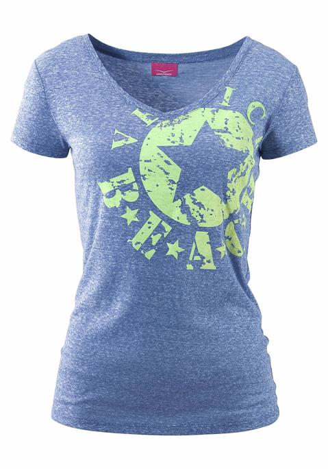 Bild: Strandshirt von Venice Beach: Mit V-Ausschnitt in schönem Mélange-Effekt. Mit Print auf der Brust.  Aus 60% Baumwolle, 40% Polyester.