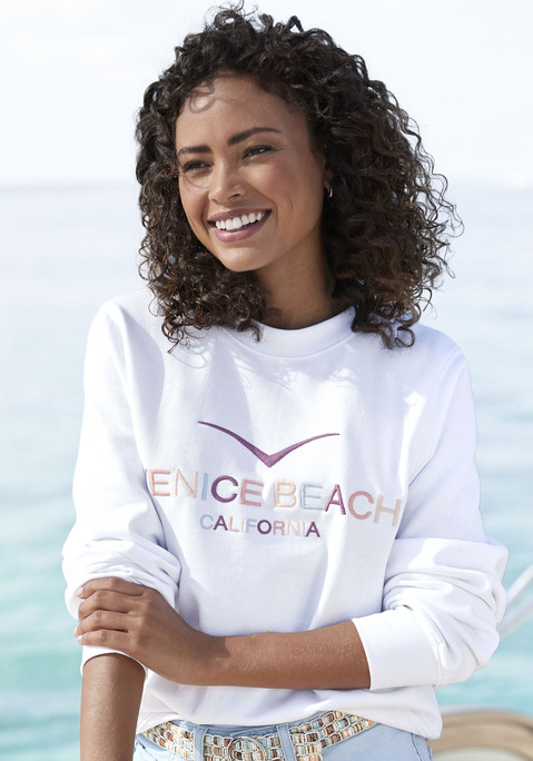 Bild: Sweatshirt von Venice Beach: Bequemes Sweatshirt von Venice Beach mit Rundhalsausschnitt und bunter Markenstickerei vorn.  Angesetzte Rippbündchen. Lockere Passform. Weiche Sweatware.