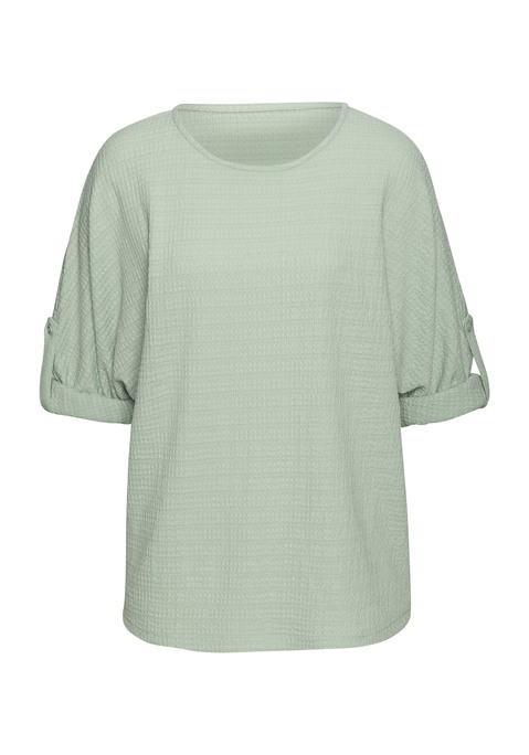 Bild: 2-in-1-Shirt von Vivance: Shirt von Vivance mit Krempelärmeln. Der Knopfriegel an den Ärmeln ermöglicht unterschiedliche Tragevarianten. Leicht abgerundeter Saum. Normel geschnitten. Pflegeleichte, bügelfreie Crêpeware.