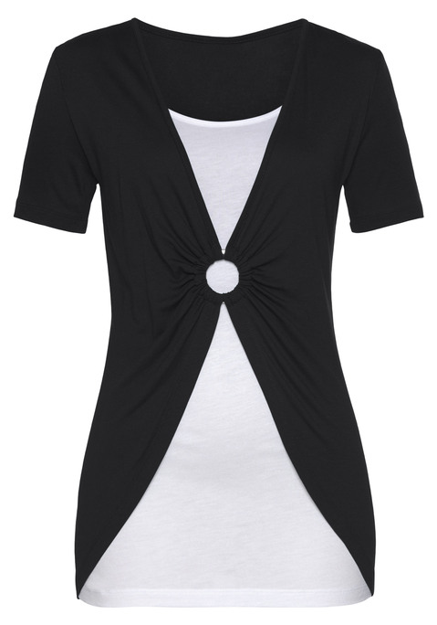 VIVANCE 2-in-1-Shirt Damen schwarz-weiß Gr.32/34
