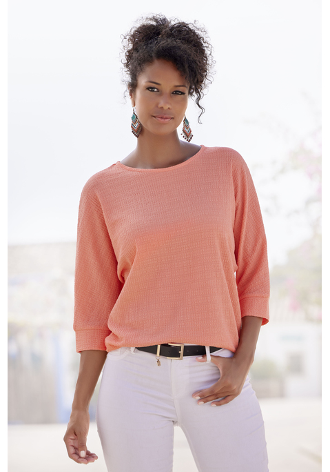 Bild: 3/4-Arm-Shirt von Vivance: 3/4-Arm-Shirt von Vivance für Damen. Mit weit geschnittenen Fledermausärmeln. Saumabschluss leicht gerundet. Strukturierte und trageangenhme Qualität aus Crêpe.