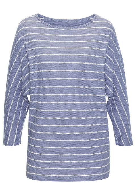 Bild: 3/4-Arm-Shirt von Vivance: 3/4-Arm-Shirt von Vivance. Strukturierte, hochwertige Qualität mit Querstreifen. Fledermausärmel. Locker fallende Passform. Rundhalsausschnitt. Aus Baumwoll-Viskose-Mix.