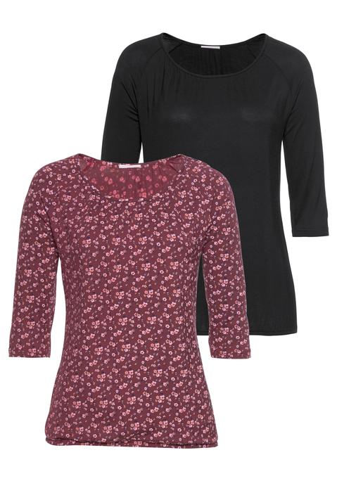 3/4-Arm-Shirt von VIVANCE in bordeaux-bedruckt, schwarz