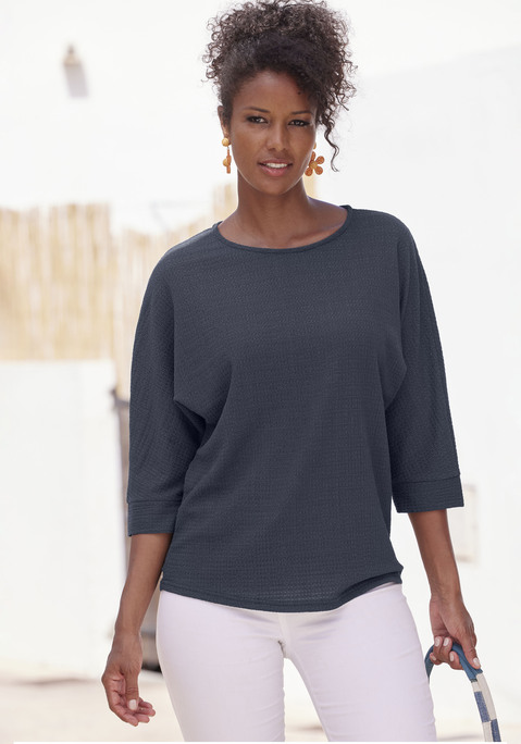 Bild: 3/4-Arm-Shirt von Vivance: 3/4-Arm-Shirt von Vivance für Damen. Mit weit geschnittenen Fledermausärmeln. Saumabschluss leicht gerundet. Strukturierte und trageangenhme Qualität aus Crêpe.