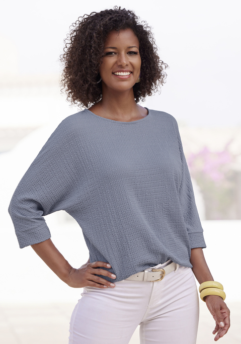 Bild: 3/4-Arm-Shirt von Vivance: 3/4-Arm-Shirt von Vivance für Damen. Mit weit geschnittenen Fledermausärmeln. Saumabschluss leicht gerundet. Strukturierte und trageangenhme Qualität aus Crêpe.