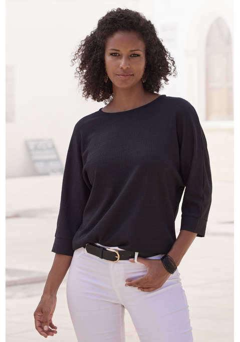 Bild: 3/4-Arm-Shirt von Vivance: 3/4-Arm-Shirt von Vivance für Damen. Mit weit geschnittenen Fledermausärmeln. Saumabschluss leicht gerundet. Strukturierte und trageangenhme Qualität aus Crêpe.
