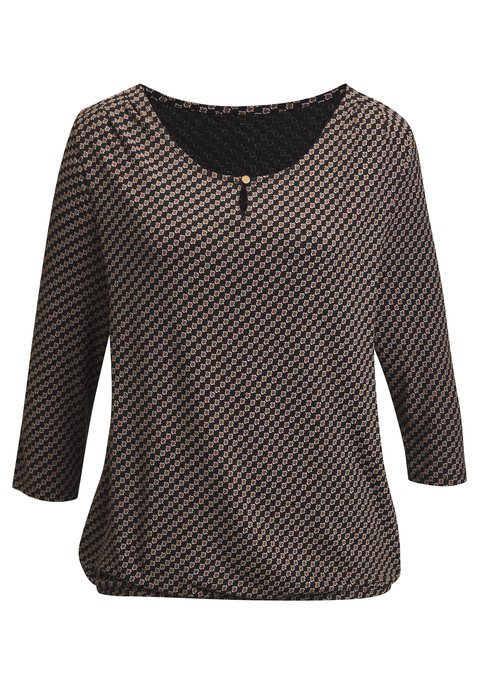 Bild: 3/4-Arm-Shirt von Vivance: Unifarbenes 3/4-Arm-Shirt von Vivance. Rundhalsausschnitt mit kleiner Öffnung und glänzendem Knopf vorn. Gummizug am Bund für eine lockere Passform. Aus weich fließender Viskose-Elasthan-Qualität.