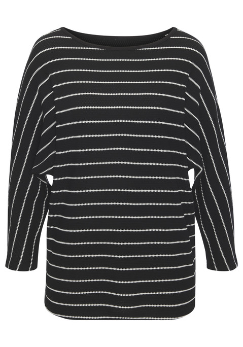 Bild: 3/4-Arm-Shirt von Vivance: 3/4-Arm-Shirt von Vivance. Strukturierte, hochwertige Qualität mit Querstreifen. Fledermausärmel. Locker fallende Passform. Rundhalsausschnitt. Aus Baumwoll-Viskose-Mix.
