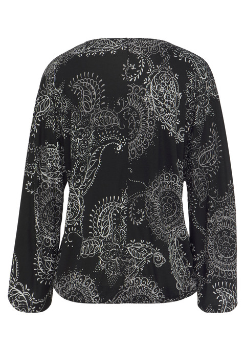 Bild: 3/4-Arm-Shirt von Vivance: Strandshirt von Vivance mit Paisley-Allovermuster. Tiefer V-Ausschnitt, weite Ärmel. Bequeme, lockere Passform. Vielseitig kombinierbar. Weiche Qualität aus Viskose.