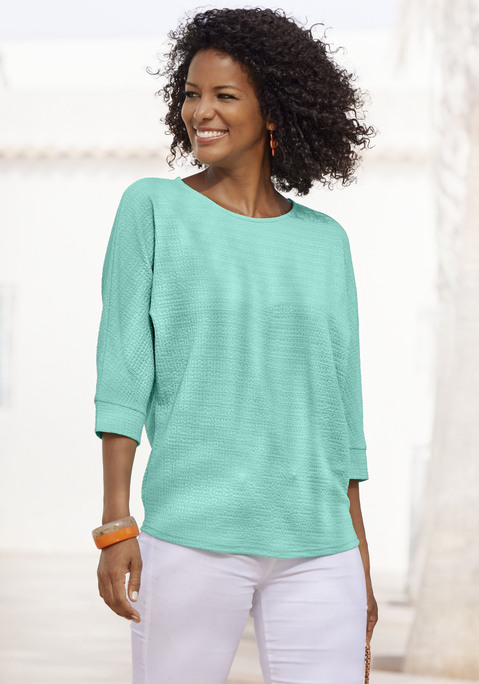 Bild: 3/4-Arm-Shirt von Vivance: 3/4-Arm-Shirt von Vivance für Damen. Mit weit geschnittenen Fledermausärmeln. Saumabschluss leicht gerundet. Strukturierte und trageangenhme Qualität aus Crêpe.