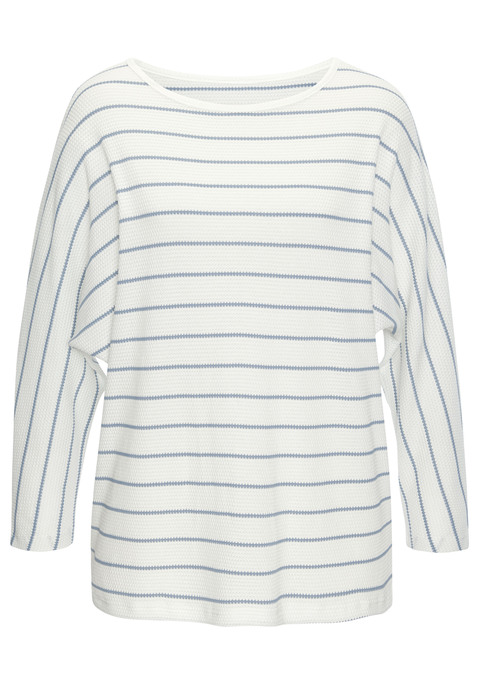 Bild: 3/4-Arm-Shirt von Vivance: 3/4-Arm-Shirt von Vivance. Strukturierte, hochwertige Qualität mit Querstreifen. Fledermausärmel. Locker fallende Passform. Rundhalsausschnitt. Aus Baumwoll-Viskose-Mix.