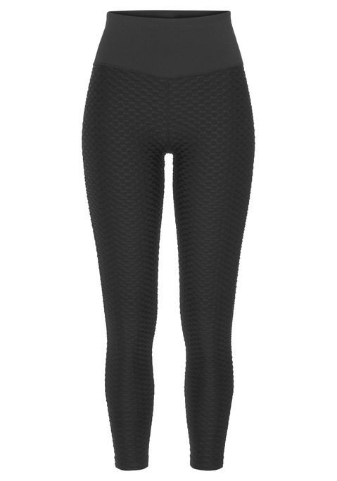Bild: Funktionsleggings von Vivance Active by Lascana: Leggings mit Wabenmuster mit Netzeinsätzen unten an den Beinen. Breiter, elastischer Bund mit versteckter Innentasche. Logodruck hinten am Bund. Aus 86% Polyester, 14% Elasthan.
