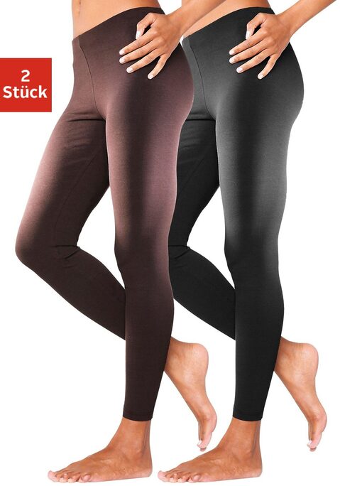 Bild: Leggings von Vivance Active by Lascana: Leggings von Vivance im praktischen 2er Pack. Figurbetonte Passform. Elastisches Material: 95% Baumwolle, 5% Elasthan. Graumeliert und Anthrazitmeliert: 60% Baumwolle, 35% Polyester, 5% Elasthan.