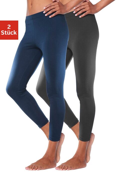 Bild: Leggings von Vivance Active by Lascana: Leggings von Vivance im praktischen 2er Pack. Figurbetonte Passform. Elastisches Material: 95% Baumwolle, 5% Elasthan. Graumeliert und Anthrazitmeliert: 60% Baumwolle, 35% Polyester, 5% Elasthan.