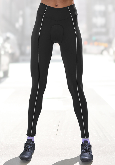 Bild: Radhose von Vivance Active by Lascana: Performance-Leggings von Vivance Active. Reflektierender Streifen am linken Bein. Mit elastischem Bund. Reißverschlusstasche hinten. Gesäßpolster für Komfort während der Fahrt. Funktionale Qualität.