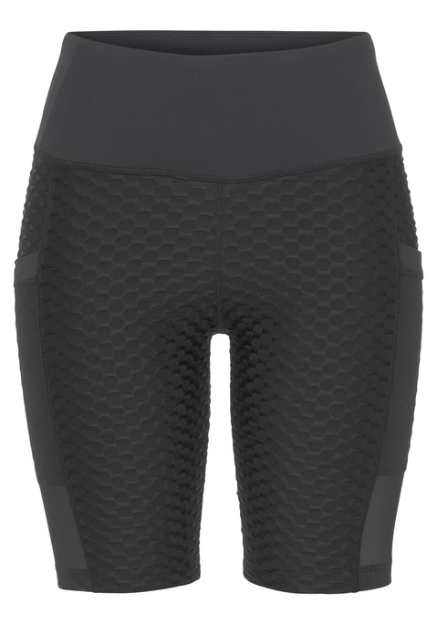 Bild: Radlerhose von Vivance Active by Lascana: Funktions-Bikershorts in Wabenoptik mit breitem Bund mit innenliegender Tasche. An den Beinen seitlich mit Mesh-Einsätzen, links mit Handytasche. Aus 86% Polyester, 14% Elasthan.