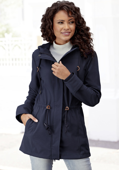 Bild: Softshelljacke von Vivance Active by Lascana: Softshelljacke von Vivance Active. Kapuze mit Kordel. Regulierbare Taille mit Tunnelzug. Verdeckter Zipper. Ärmelsaum mit Bündchen. Reguläre Passform, hinten etwas länger geschnitten. Funktionales Softshell-Material mit weichem Griff.