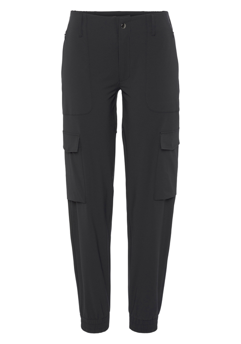 Bild: Trekkinghose von Vivance Active by Lascana: Trekkinghose von Vivance Active. Mit Seitentaschen und aufgesetzten Cargo-Taschen. High-waist-Passform mit elastischen Bündchen. Wasserabweisende Qualität aus 92% Polyamid, 8% Elasthan.