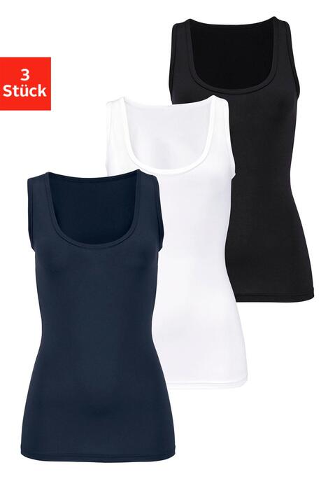 Bild: Unterhemd von Vivance Active by Lascana: Vivance Active Tanktop im 3er-Pack. In schönen Farben und unkompliziertem Design. Aus hochwertiger, formstabiler Microfaser.