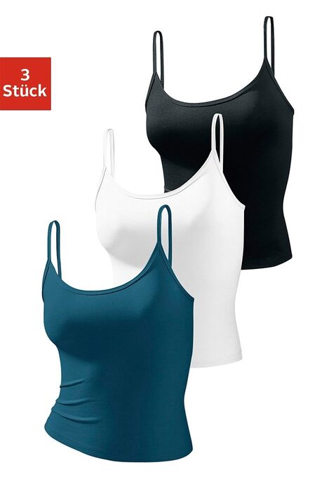 Bild: Unterhemd von Vivance Active by Lascana: Vivance Active Spaghettitops im 3er-Pack. In schönen Farben und unkompliziertem Design. Aus hochwertiger, formstabiler Microfaser.