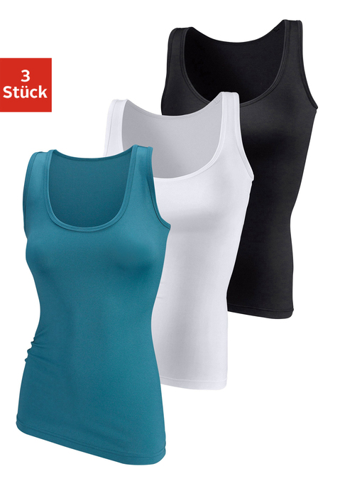 Bild: Unterhemd von Vivance Active by Lascana: Vivance Active Tanktop im 3er-Pack. In schönen Farben und unkompliziertem Design. Aus hochwertiger, formstabiler Microfaser.