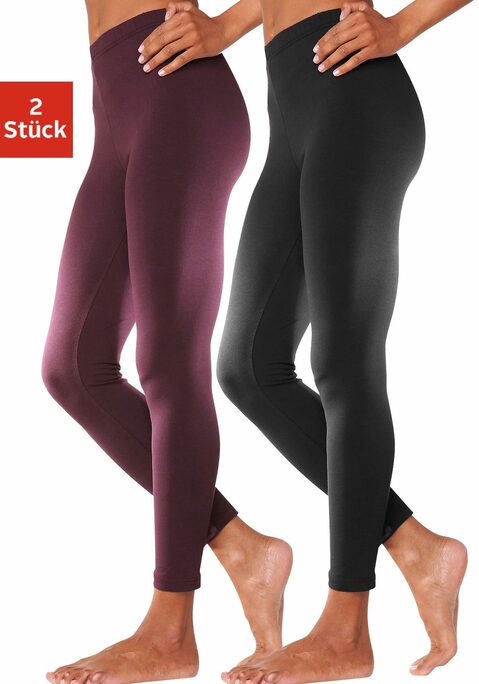 Bild: Leggings von Vivance active: Leggings von Vivance im praktischen 2er Pack. Figurbetonte Passform. Elastisches Material: 95% Baumwolle, 5% Elasthan. Graumeliert und Anthrazitmeliert: 60% Baumwolle, 35% Polyester, 5% Elasthan.
