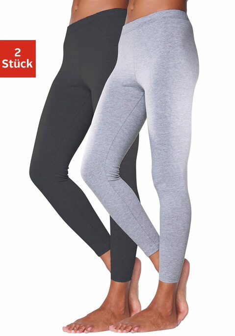 Bild: Leggings von Vivance active: Leggings von Vivance im praktischen 2er Pack. Figurbetonte Passform. Elastisches Material: 95% Baumwolle, 5% Elasthan. Graumeliert und Anthrazitmeliert: 60% Baumwolle, 35% Polyester, 5% Elasthan.