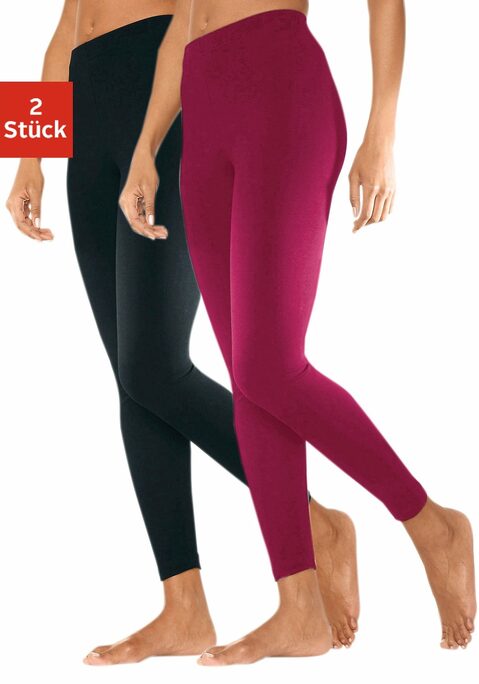 Bild: Leggings von Vivance active: Leggings von Vivance im praktischen 2er Pack. Figurbetonte Passform. Elastisches Material: 95% Baumwolle, 5% Elasthan. Graumeliert und Anthrazitmeliert: 60% Baumwolle, 35% Polyester, 5% Elasthan.