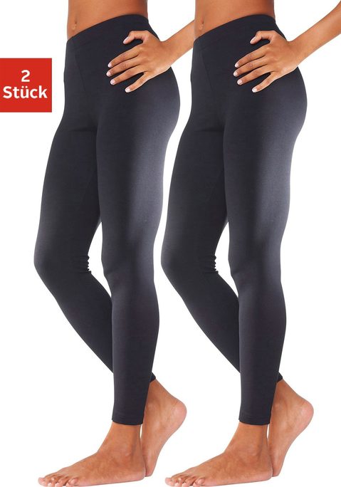 Bild: Leggings von Vivance active: Leggings von Vivance im praktischen 2er Pack. Figurbetonte Passform. Elastisches Material: 95% Baumwolle, 5% Elasthan. Graumeliert und Anthrazitmeliert: 60% Baumwolle, 35% Polyester, 5% Elasthan.