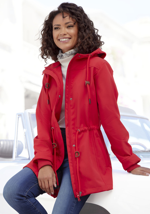 Bild: Softshelljacke von Vivance active: Softshelljacke von Vivance Active. Kapuze mit Kordel. Regulierbare Taille mit Tunnelzug. Verdeckter Zipper. Ärmelsaum mit Bündchen. Reguläre Passform, hinten etwas länger geschnitten. Funktionales Softshell-Material mit weichem Griff.