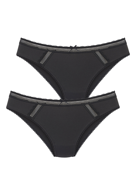 Bild: Bikinislip von Vivance: Im 2er-Pack. Mit Spitzenband vorne am Bund und seitlich aufgesetzt. Mit Baumwollzwickel. Aus 81% Baumwolle, 12% Polyamid, 7% Elasthan