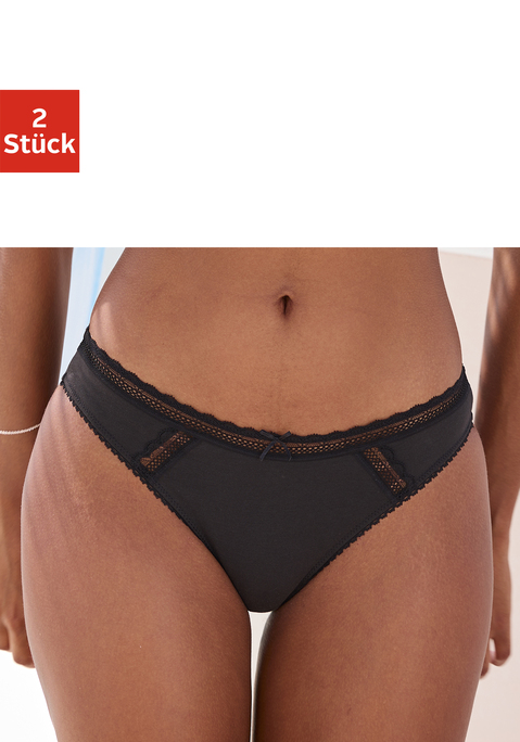 Bild: Bikinislip von Vivance: Im 2er-Pack. Mit Spitzenband vorne am Bund und seitlich aufgesetzt. Mit Baumwollzwickel. Aus 81% Baumwolle, 12% Polyamid, 7% Elasthan