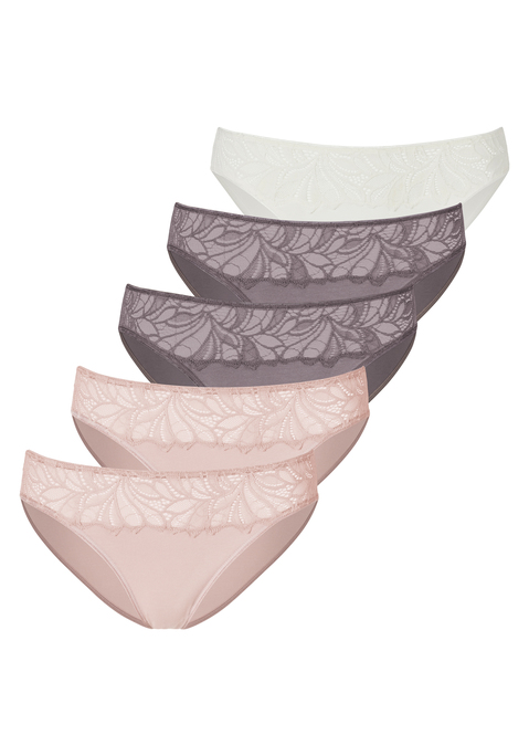 Bild: Bikinislip von Vivance: Vivance: Slips jeweils im 5er-Pack. Mit weichem Spitzeneinsatz vorn. Flache, elastische Taillen- und Beinabschlüsse.