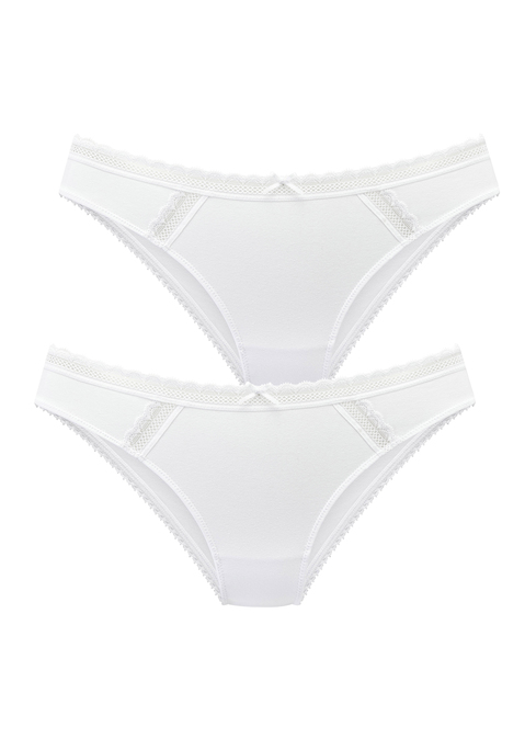 Bild: Bikinislip von Vivance: Im 2er-Pack. Mit Spitzenband vorne am Bund und seitlich aufgesetzt. Mit Baumwollzwickel. Aus 81% Baumwolle, 12% Polyamid, 7% Elasthan